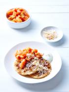 Coconut crumpets with papaya and kaffir lime salsa